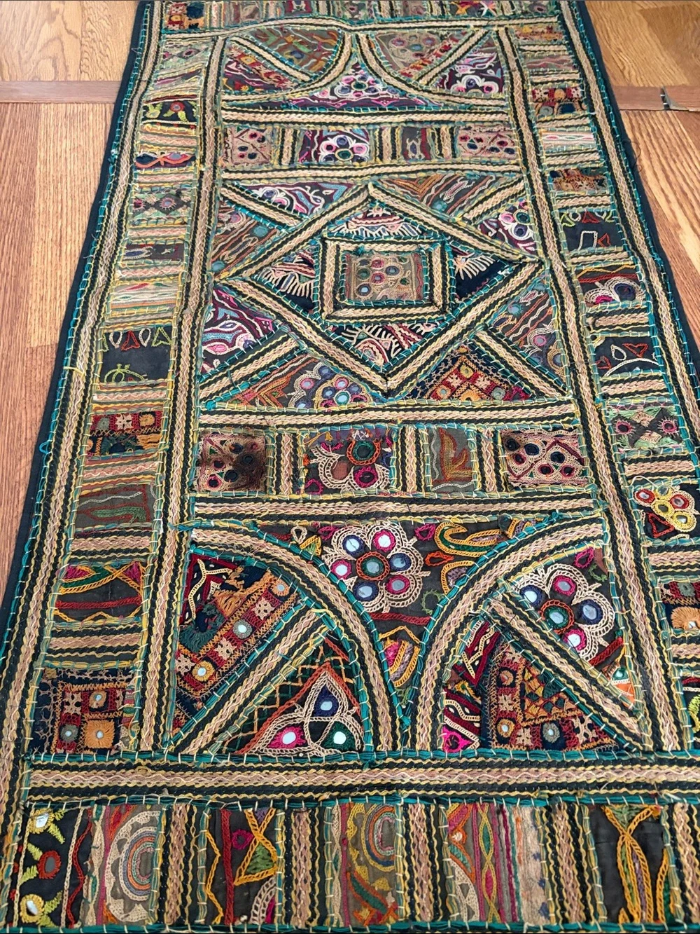 Handcrafted Multicolor Embroidered Wall Hanging - Bohemian Home Decor